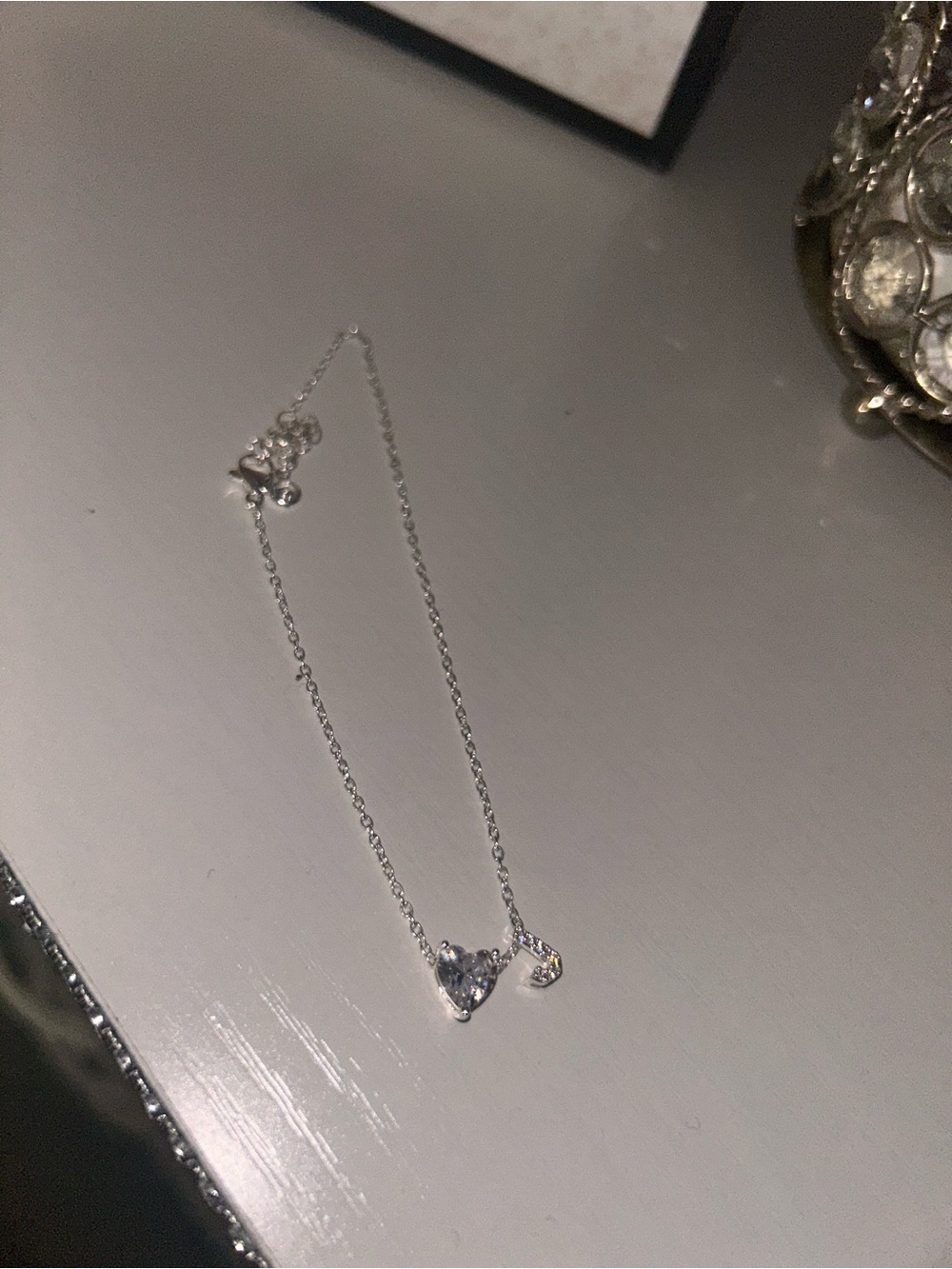 Silver Heart & Cubic Zirconia J Anklet - Silver